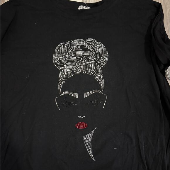 WHY Dress Black Rhinestone Graphic Face Tee Shirt Women’s XL Glam Sparkle - Picture 5 of 11
